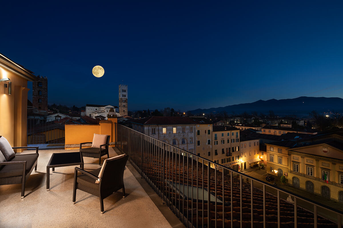 Terrace at night with full moon