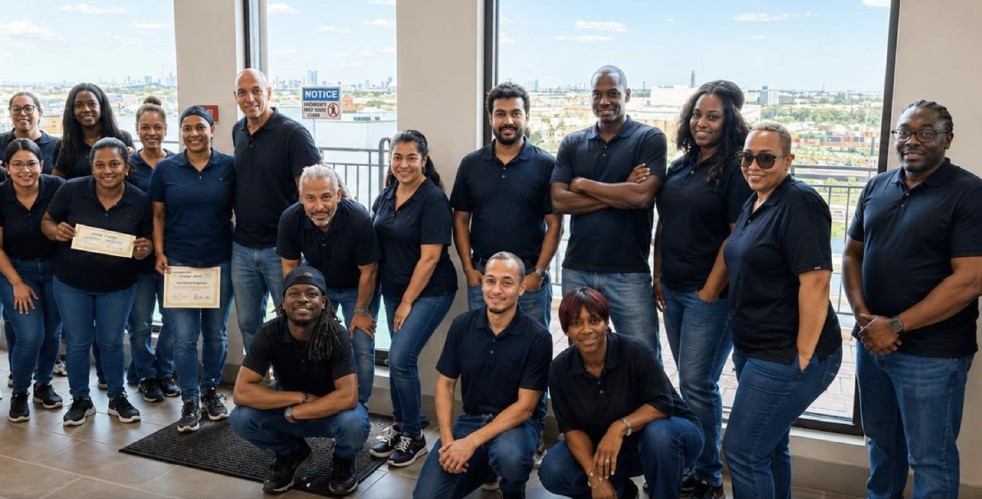 Group of employees celbrate completing training