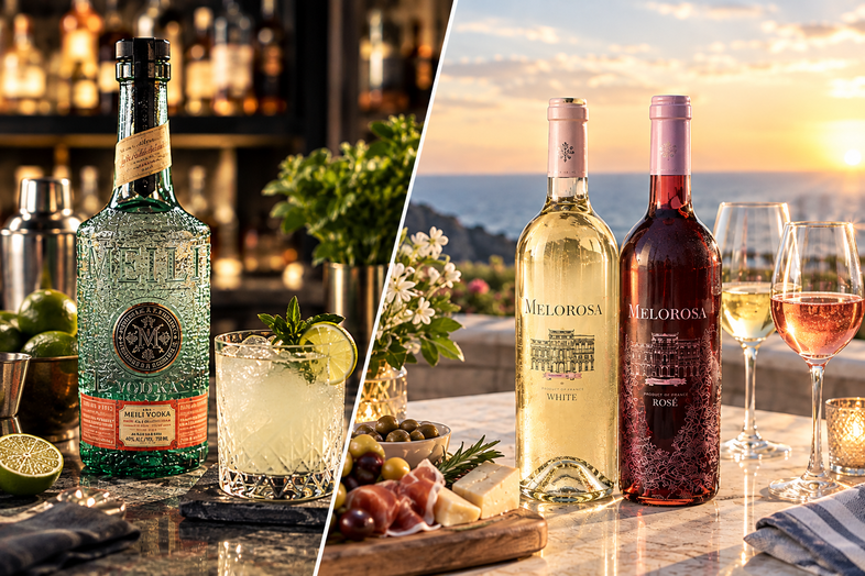 Meili Vodka & Melorosa Wine bottles